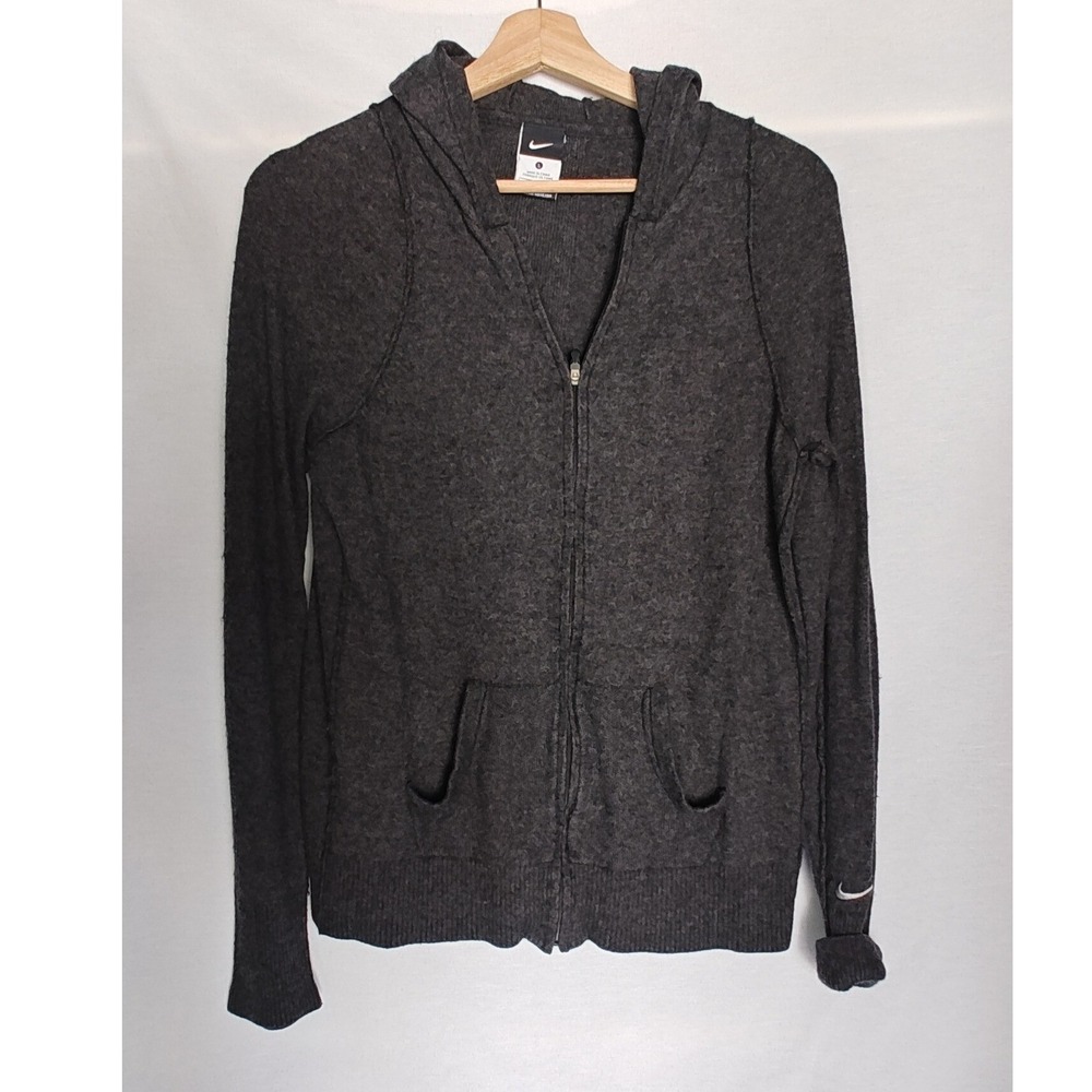 Nike Hoodie Charcoal Gray Wool Blend Full Zip Knit Sweater Cardigan Large L